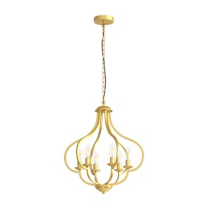 DORESshop 6-Light Gold Industrial Farmhouse Chandelier, Metal Pendant Light Fixture for Dining Room, Kitchen Island, Foyer - 1 of 4