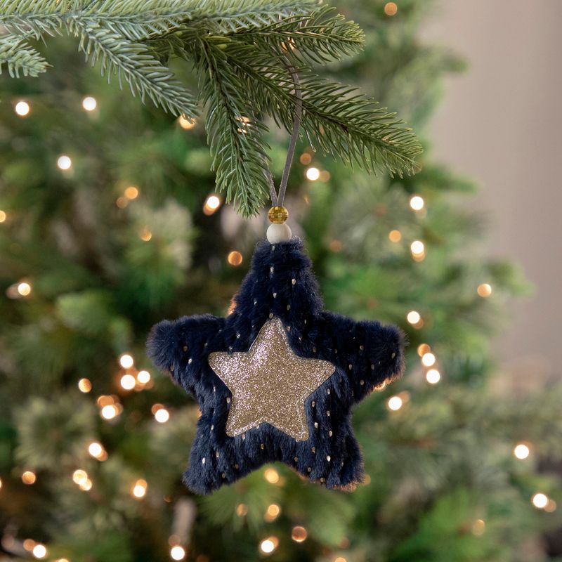 Northlight 5.5" Blue and Gold Plush Star Christmas Ornament, 2 of 6