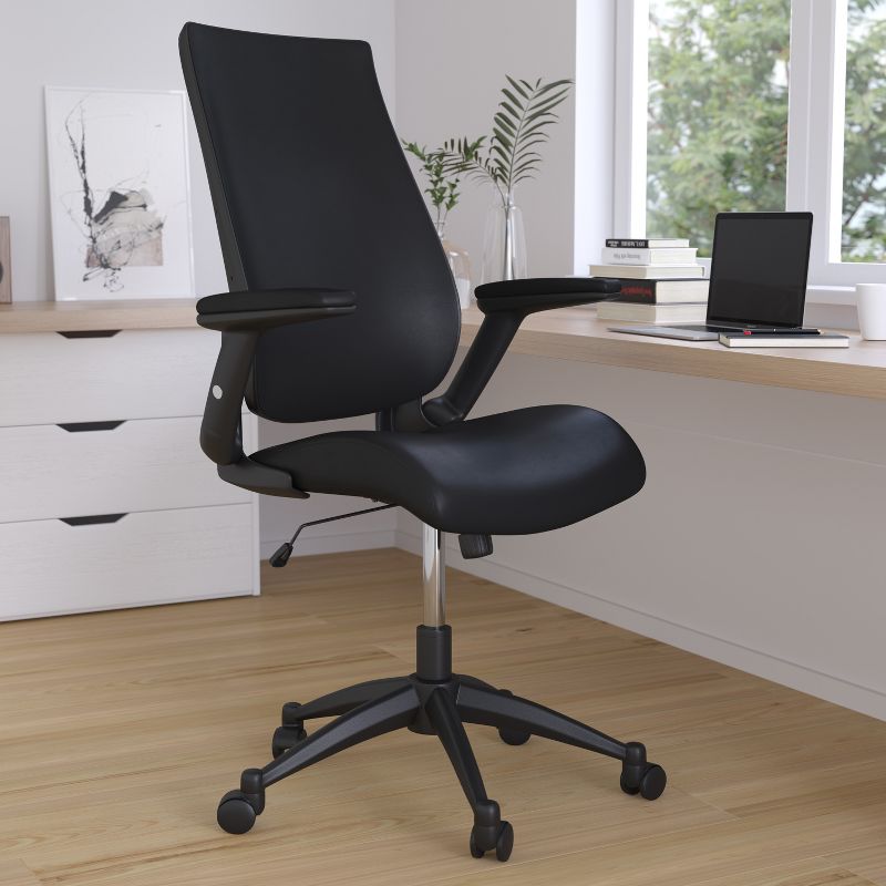 Merrick Lane High-Back Black Faux Leather Executive Swivel Office Chair with Molded Foam Seat and Adjustable Arms, 3 of 11