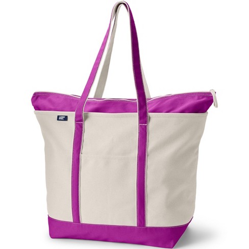 Lands End Extra Large Natural 5 Pocket Zip Top Long Handle Canvas Tote Bag Natural violet Rose Target