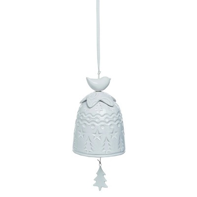 Transpac Dolomite 5 in. White Christmas Bird Bell