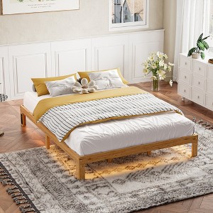 Gulches Queen Size Wood Platform Bed Frame-12 Inch Solid Wood Queen Bed Frame with Slat Support, No Box Spring Needed, Easy Assembly-Rustic Pine - 1 of 4