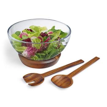 Large Heavy Clear Glass Salad Bowls with Paneled Sides and Gently