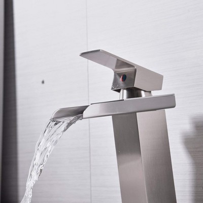 Brushed Nickel Single-Handle Waterfall Bathroom Faucet with Pop-Up Drain