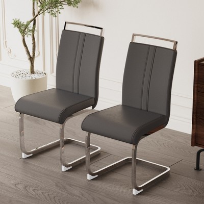 DOMETOUR Modern Dining Chairs Set of 2 PU Faux Leather High Back Upholstered Side Chair with C-shaped Tube Plating Metal Legs