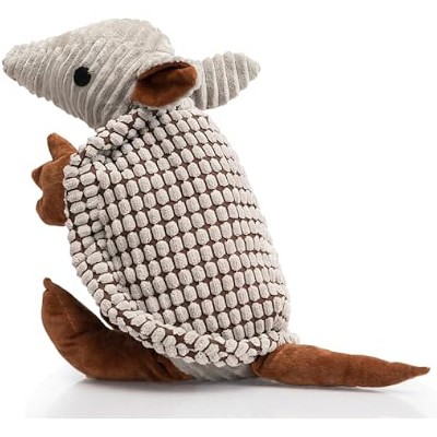 Hollypet Plush Dog Squeaky Toy Stuffed Armadillo Animal Pet Puppy Chew Toys with Clean Teeth for Small Medium Large All Breed Sizes Dogs, Gray, 10 in
