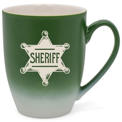 100 North Star Badge 10 Ounce Green and White Two Toned Ombre, Comfortably Fits Your Hands, Ceramic Tea Coffee Cup Mug, Sheriff