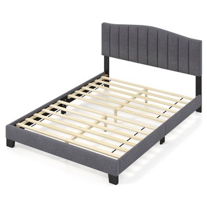 Costway Modern Upholstered Bed Frame Queen Size Platform Bed with Wooden Slat Support - 1 of 4