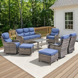Belord 8 PCS Wicker Patio Set with 6-Inch Extra Thick Cushions, High Back Patio Furniture Set with 4 Swivel Glider Chairs, Outdoor Patio Furniture Set - 1 of 4