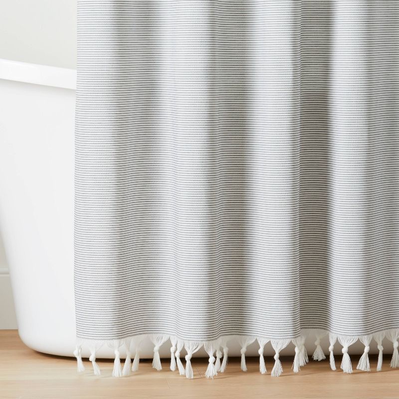 Ticking Stripe Woven Shower Curtain Gray/Cream - Hearth &#38; Hand&#8482; with Magnolia, 4 of 5