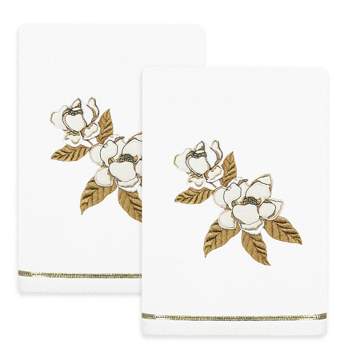2pc Maggie Design Embellished Hand Towel Set White - Linum Home Textiles