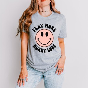 Simply Sage Market Pray More Worry Less Smiley Face Short Sleeve Tee - 1 of 4