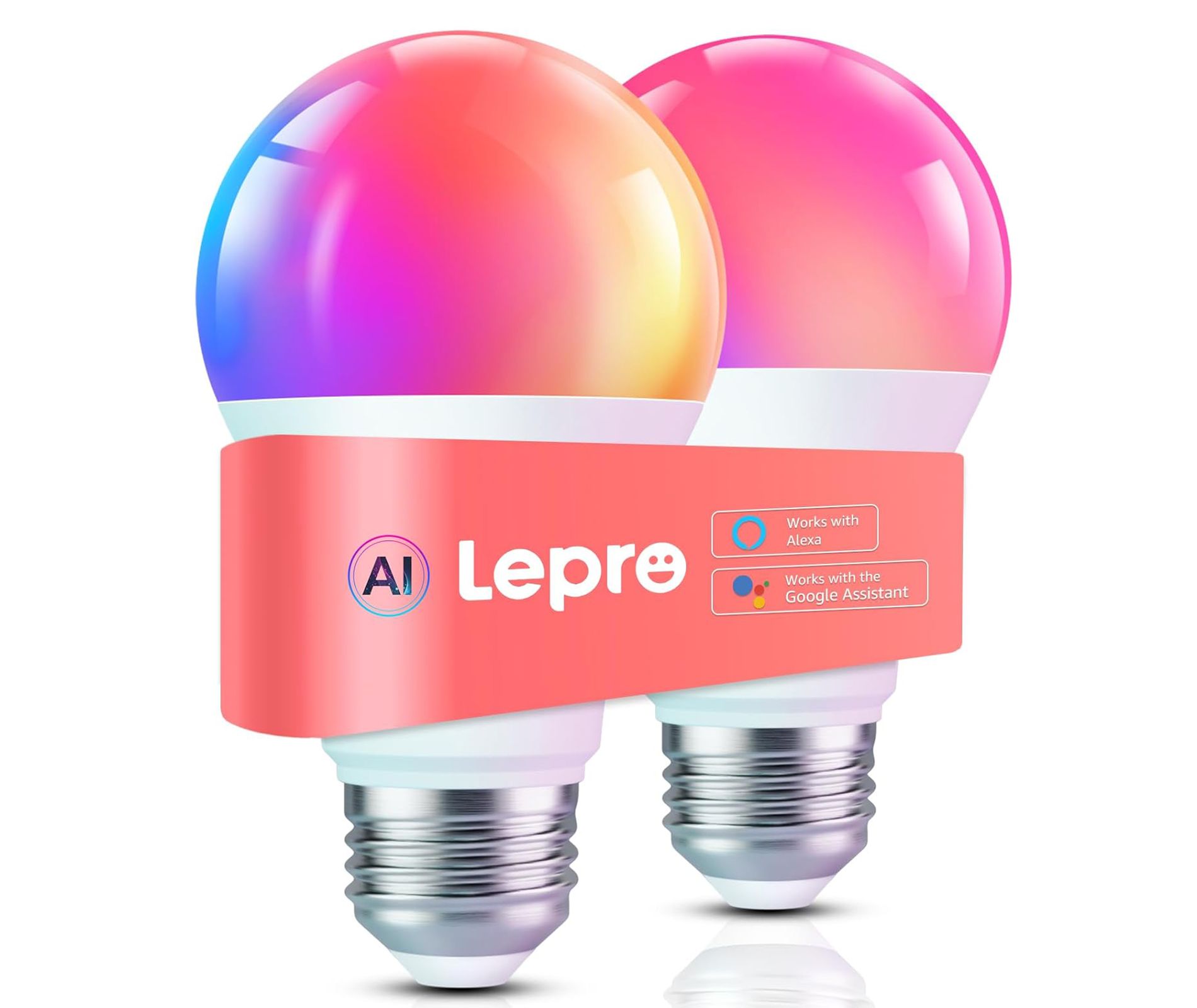 Lepro B1 AI Smart LED Light Bulbs RGBWW Color Changing Compatible with Alexa & Google Assistant, Voice Control, Music Sync, 2.4GHZ WiFi & Bluetooth