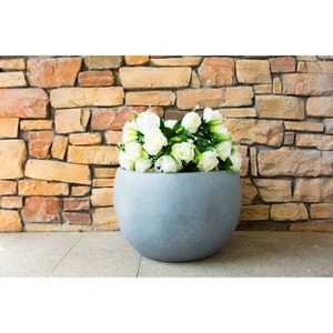 8" Concrete/Fiberglass Modern Bowl Indoor/Outdoor Planter Slate Gray - Rosemead Home & Garden, Inc. - 1 of 4