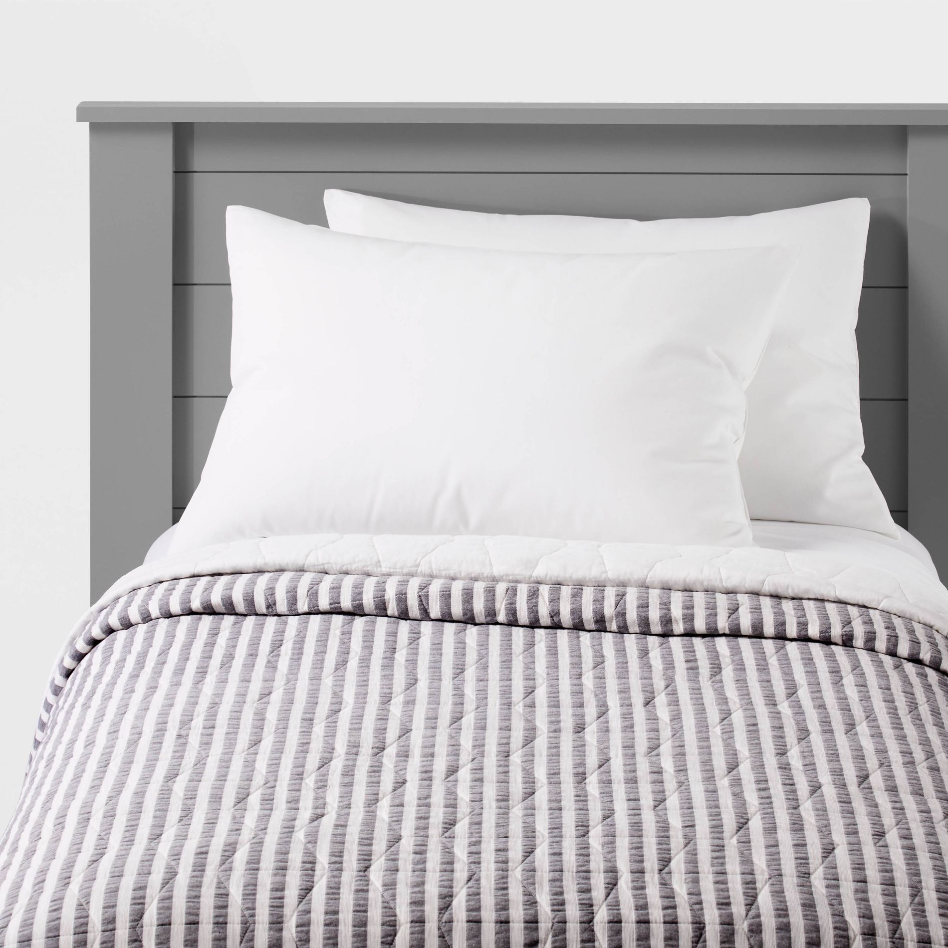 Full/Queen Chambray Stripes Kids' Quilt Black - Pillowfort™: Cotton, OEKO-TEX Certified, Machine Washable