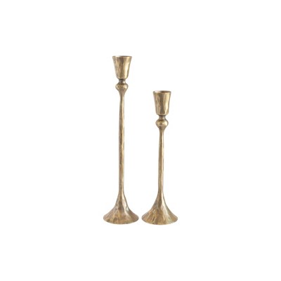Slickblue Iron Candle Holder Set of 2, Hand-Forged Taper Stands with Weighted Base, Brass or Black, 9.5–12in