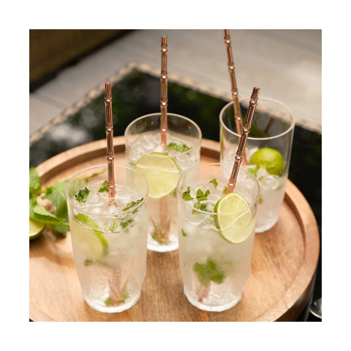Viski Bamboo Copper Cocktail Straws, Set of 4 Reusable Stainless Steel, Tiki-Inspired Design, Home Bar Accessories, Housewarming Gifts for Women, 9.5” - thumbnail 4