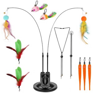 iMountek "2 Cat Wand Toys with Suction Cup & Double Head, 9Pcs Teaser Replacements with Bell for Interactive Fun"Black - 1 of 4
