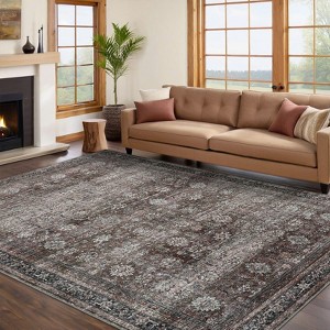 Living Room Rug, Washable Vintage Floral Low Pile Non Slip Carpet for Bedroom, Dining Room, Office, Farmhouse Rug - 1 of 4