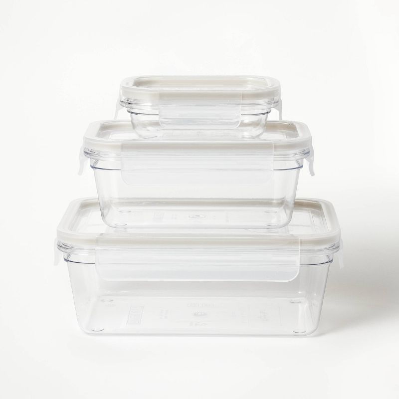 6pc (set of 3) Plastic Rectangle Food Storage Container Set Clear - Figmint&#8482;, 1 of 6