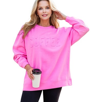 Amaryllis Women's Oversized Sweatshirt with COFFEE Embossed Text Long Sleeves and Ribbed Cuffs