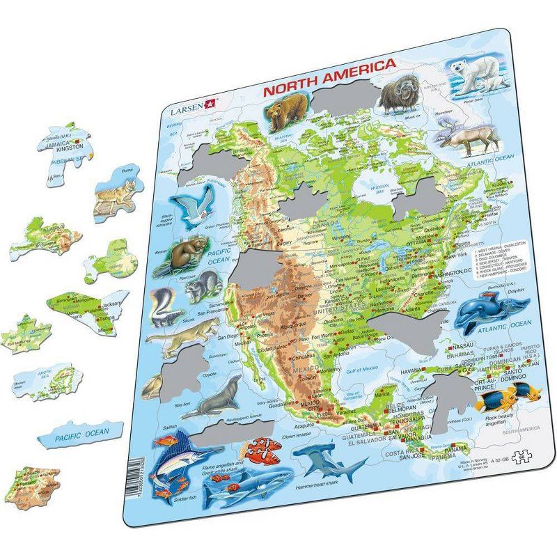 Larsen Puzzles North American Map with Animals Kids Jigsaw Puzzle - 66pc, 3 of 6