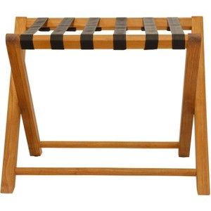 HomeRoots Natural Solid Wood Folding Luggage Rack With Black Straps ...