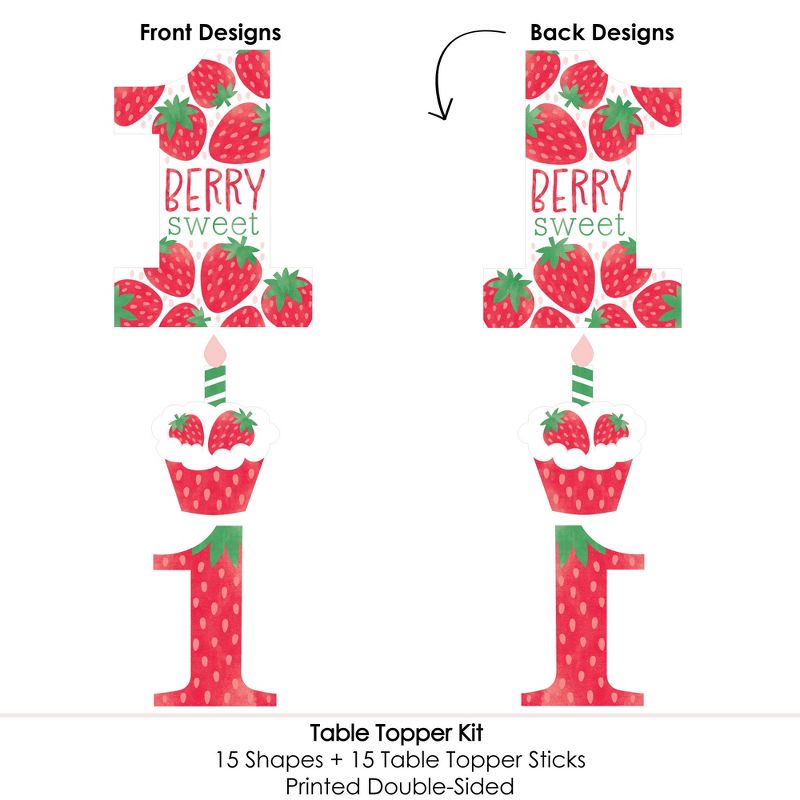 Big Dot of Happiness Berry First Birthday - Sweet Strawberry - Fruit 1st Birthday Party Centerpiece Sticks - Table Toppers - Set of 15, 5 of 8