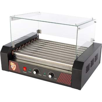 Great Northern Popcorn Hot Dog Roller Machine with Cover & Drip Tray – 1170W Stainless-Steel Cooker with 9 Rollers – 24 Hotdog Capacity Electric Grill