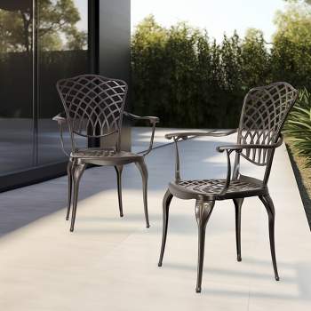 Kinger Home 2-Piece Outdoor Patio Chairs Set for 2, Cast Aluminum Patio Furniture Chairs, Patio Seating, Bronze