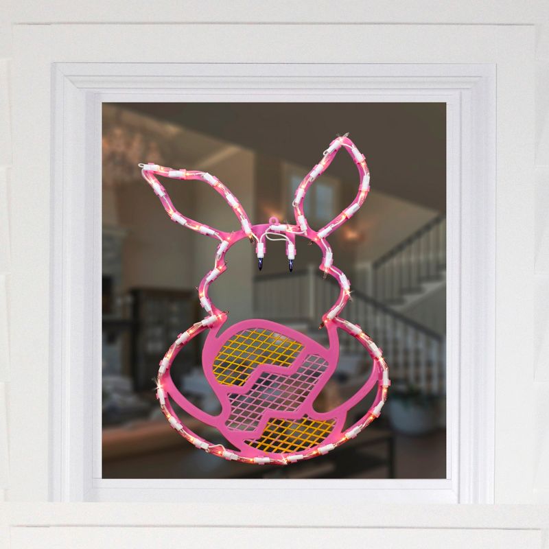 Northlight 17" Lighted Pink Bunny with Easter Egg Window Silhouette, 4 of 6