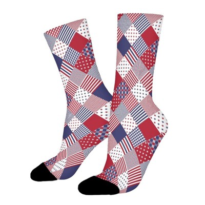 American Diagonal Red White Blue Women Printed Crew Socks Funny Funky Socks Soft Polyester Novelty Gifts for Artists Men