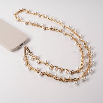 Hello Lux Metal Chain with Faux Pearls Phone Crossbody Strap - Gold
