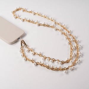 Hello Lux Metal Chain with Faux Pearls Phone Crossbody Strap - Gold - 1 of 4