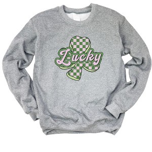 Simply Sage Market Women's Graphic Sweatshirt Lucky Checkered Grunge - 1 of 3