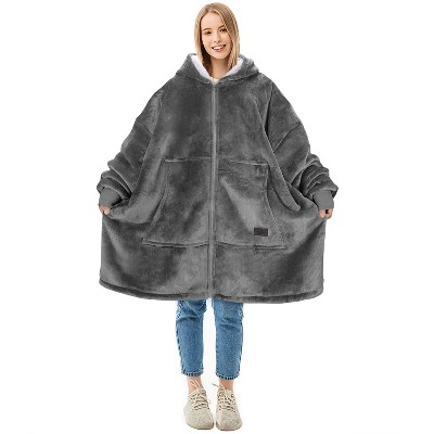 Solaris Full Fleece Zip-Up Blanket Hoodie Woman Sweatshirt, Large Wearable Flannel Blanket Pullover, Warm Outerwear for Women Men Girls Boys, Gifts
