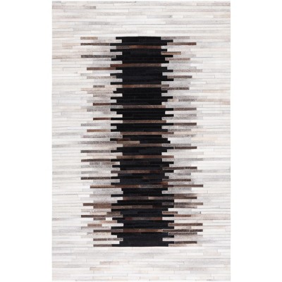 Handmade Gray and Brown Geometric Cowhide Area Rug