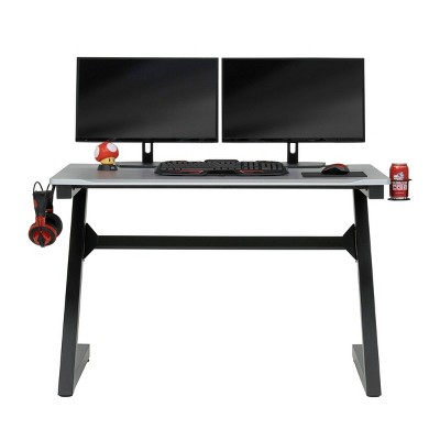 45" Black Steel Curved Gaming Desk with USB Ports and Cup Holder