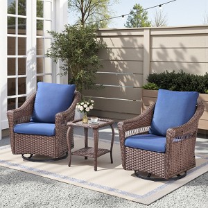 Buenhomino 3PCS Patio Furniture Set with Swivel Chairs, All Weather Brown Wicker Bistro Set Outdoor Swivel Rocker Set of 2 with Side Table - 1 of 4