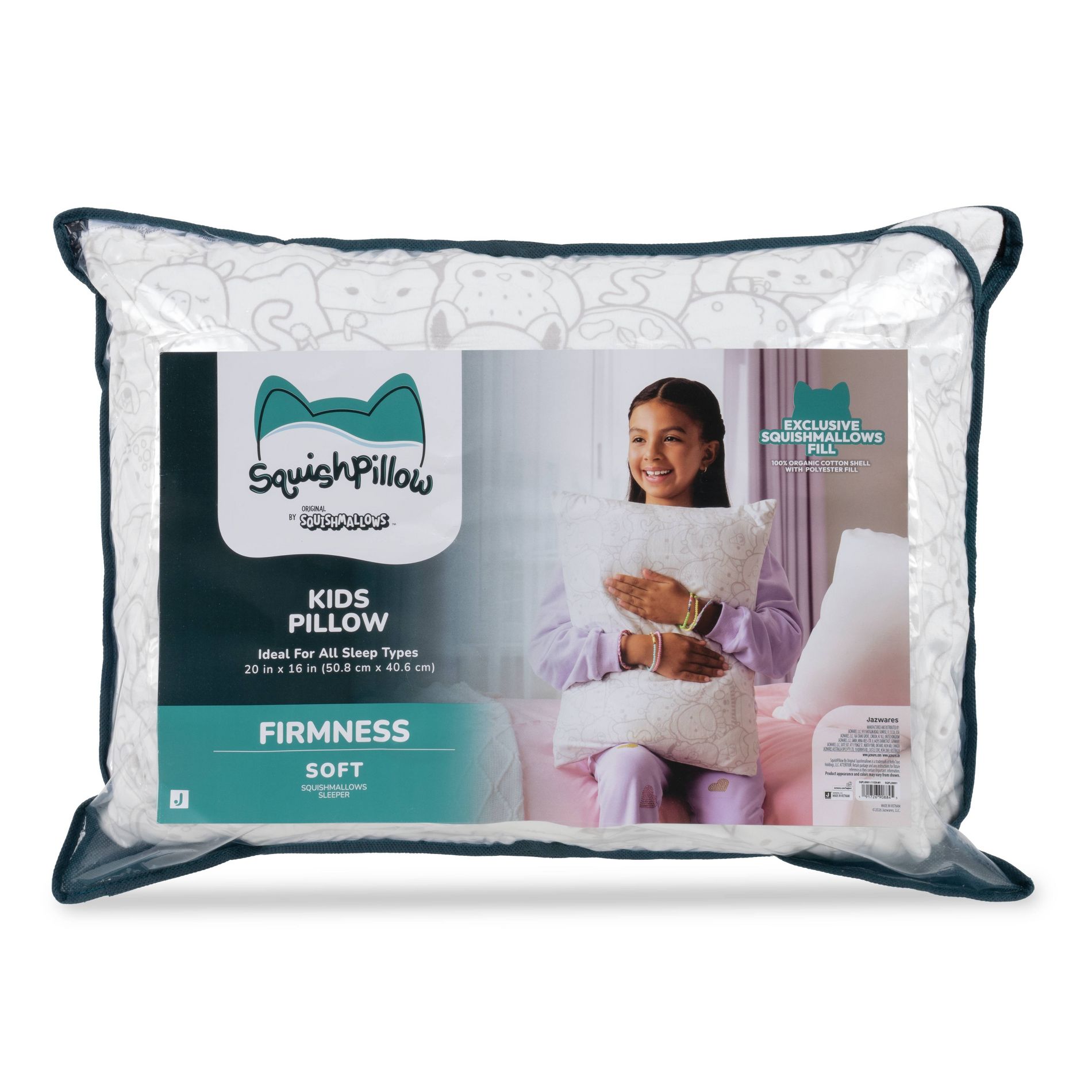 SquishPillow Kids Soft Bed Pillow and Pillowcase Machine Washable