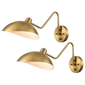 Claxy Set of 2 Modern Brass Metal Wall Sconce with On/Off Switch Plug-in or Hardwired Swing Arm Wall Light Fixture - 1 of 4