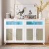 Sideboard Buffet Cabinet With Power Outlet & LED Light, Kitchen Storage Cabinet With 2 Fluted Acrylic Drawers & 4 Rattan Doors - 2 of 4