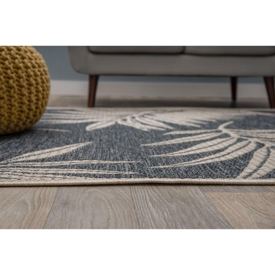 Blue Floral 5' x 7' Reversible Synthetic Area Rug