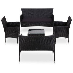 vidaXL 5 Piece Patio Lounge Set With Cushions Poly Rattan Black - 1 of 4