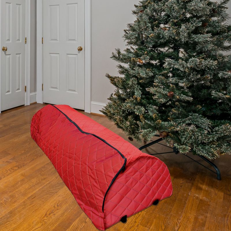 Northlight Red Quilted Rolling Christmas Tree Storage Bag for Trees Up to 12ft, 2 of 4