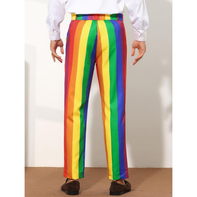 Lars Amadeus Men's Regular Fit Flat Front Color Block Rainbow Striped Trousers, 3 of 6