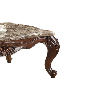 Traditional Cherry Oak and Marble Rectangular Coffee Table