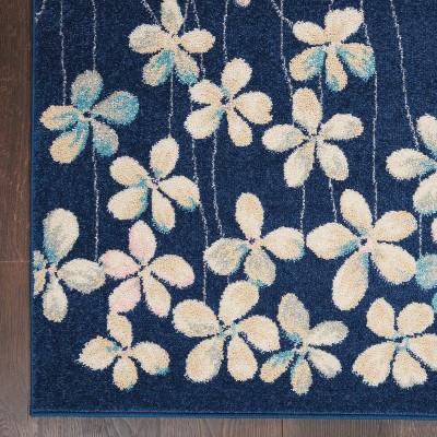 Elysian Navy Floral 5' x 7' Reversible Viscose Area Rug