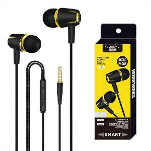 Wired Subwoofer Headphones Electroplating Bass Stereo In-ear Earbuds With Mic Hands-free Calling Phone Headset Compatible For Android Ios - 1 of 4