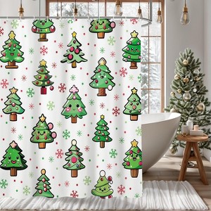 Cute Christmas Tree Shower Curtain Red and Green Xmas Pine Tree Shower Curtain Winter Snowflake Pattern Shower Curtains for Bathroom 70.8x70.8 Inch - 1 of 1